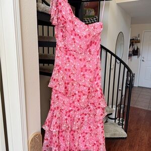 Astr Pink One-Shoulder Sundress for Weddings